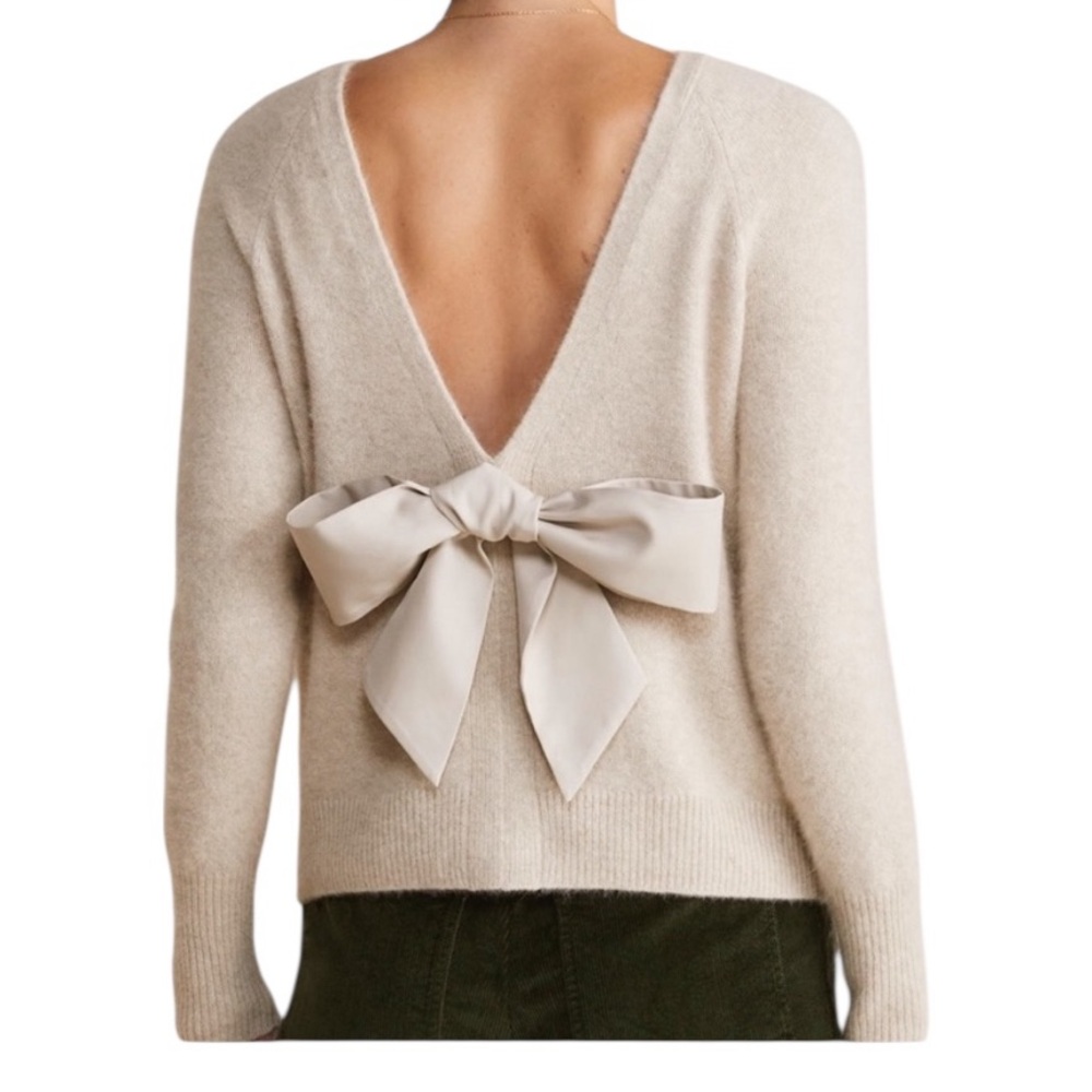 Vineyard Vines Wool Blend Luxe Bow Back Wool Blend Vback Beige Heather Sweater L